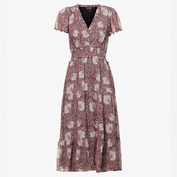 PAIGE x Morris & Co. Holland Dress Pink/Mauve Multi Silk Size M - Picture 6 of 12